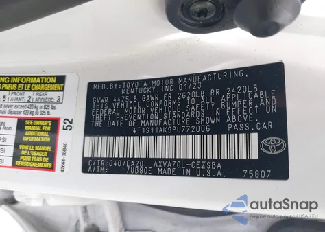 2023 Toyota Camry Se z USA, uszkodzony, nr VIN 4T1S11AK9PU772006